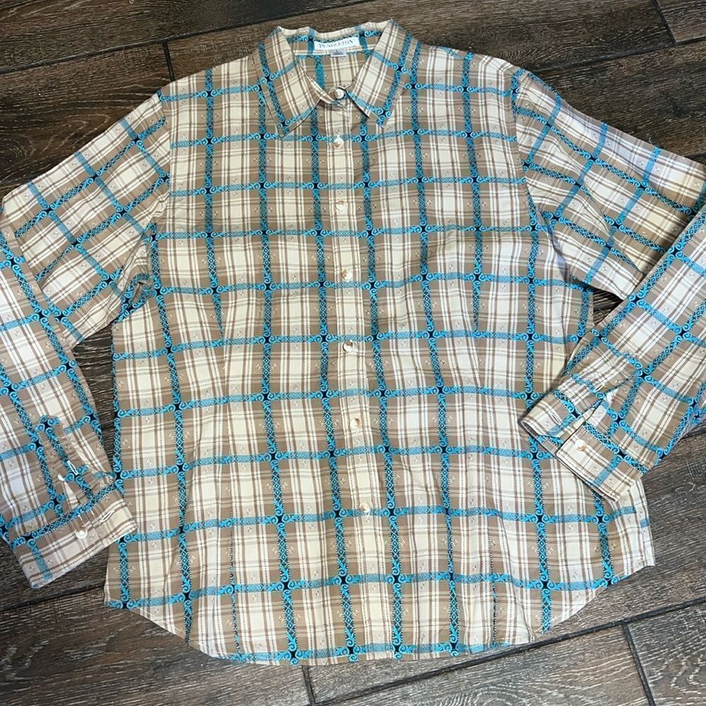 Pendleton-Tan Turquoise Cotton Button Down Womens… - image 1